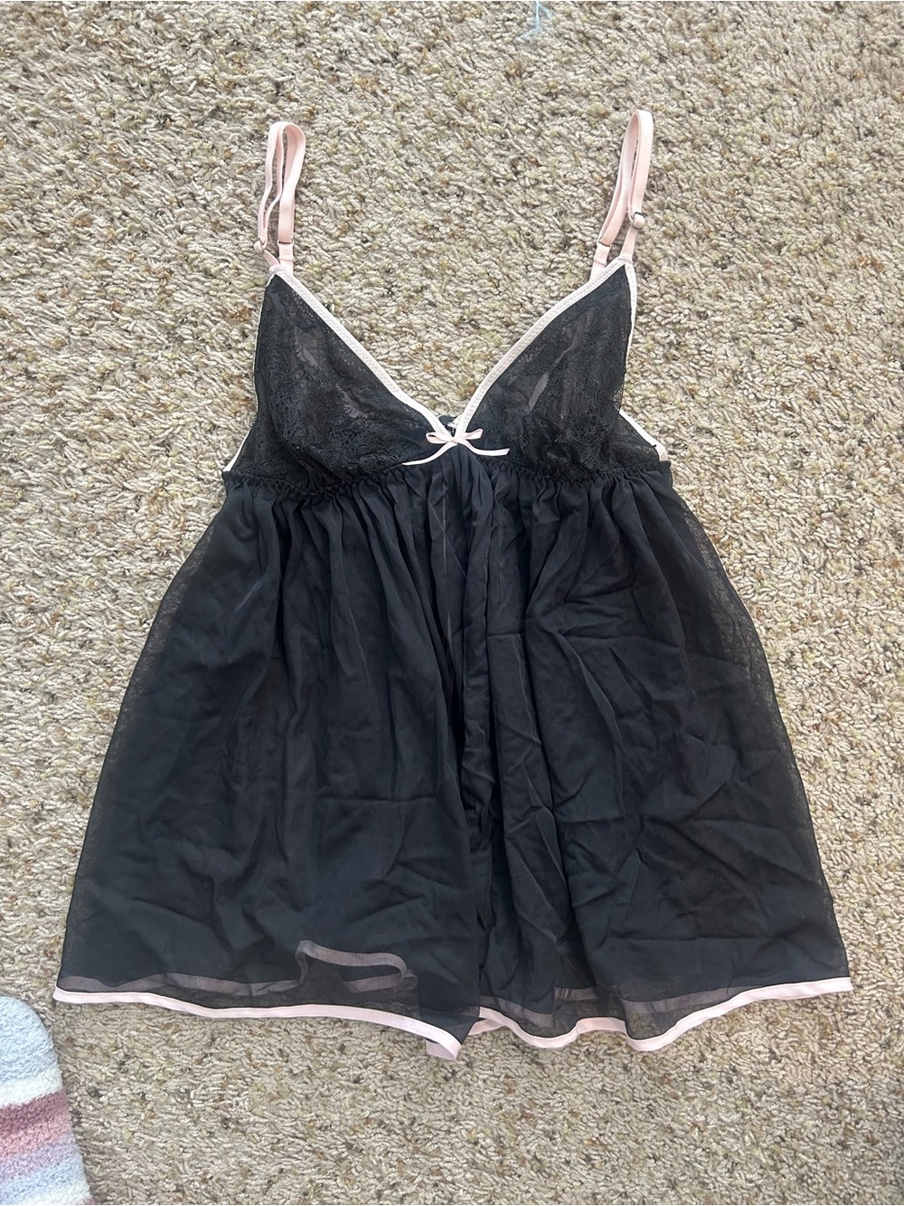 Victoria's Secret Black Sheer Babydoll Chemise with Blush Trim
